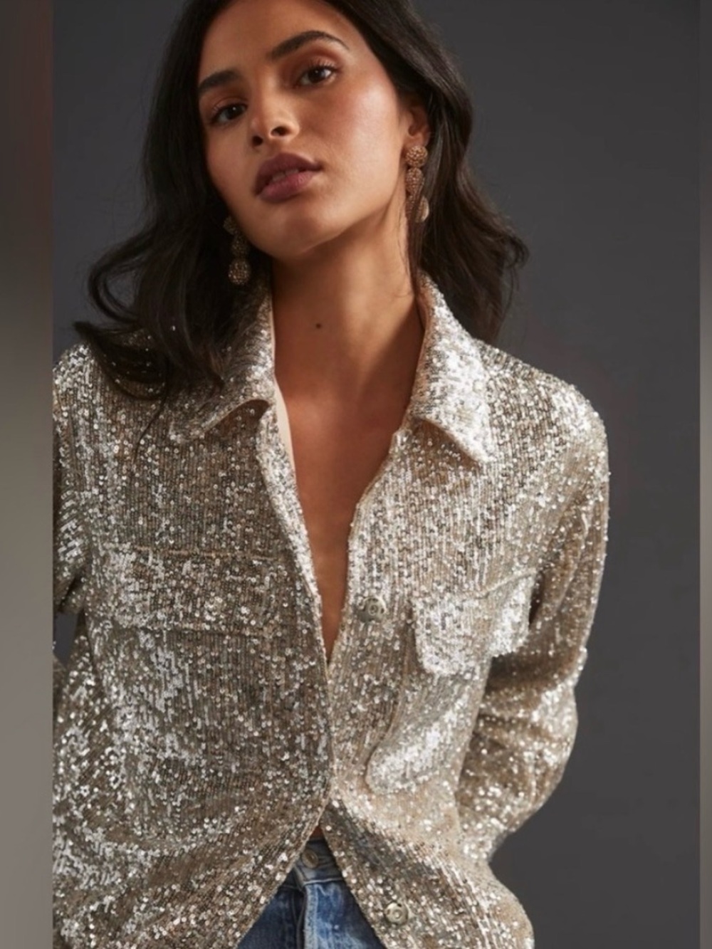 BB Dakota by Steve Madden Gold Sequin Shirt Jacket SzL
